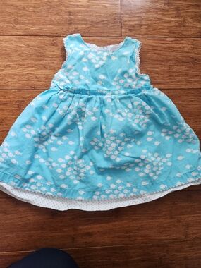 Carter's Baby Girl Blue Fish Print Scalloped Sleeveless Cotton Dress, 6 Months